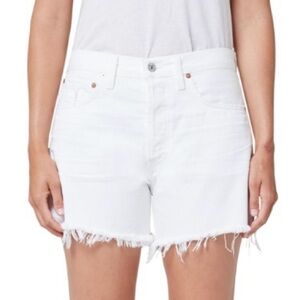 Citizens Of Humanity Annabelle White Denim Shorts Zip High Waist Distressed 25